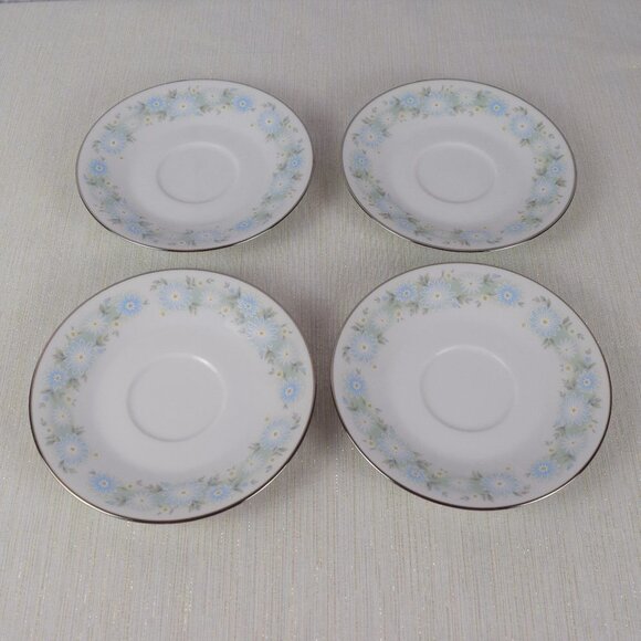 Noritake Blue Charm Flowers Platinum Saucers 4-Set - Picture 3 of 8
